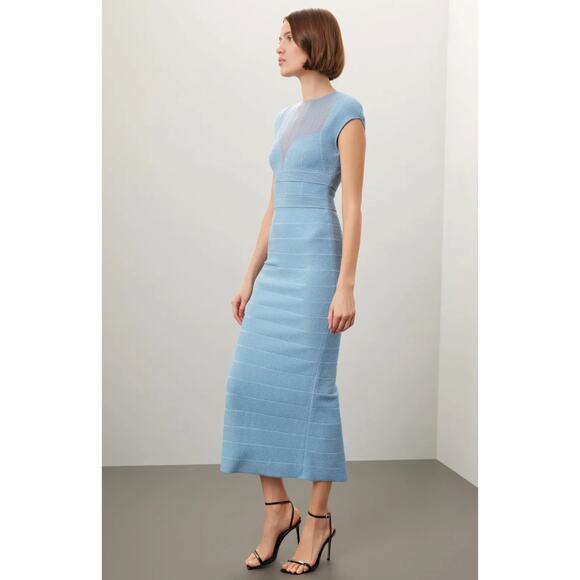 Hervé Léger Blue Bandage Sheer Bustier Gown - Picture 3 of 10